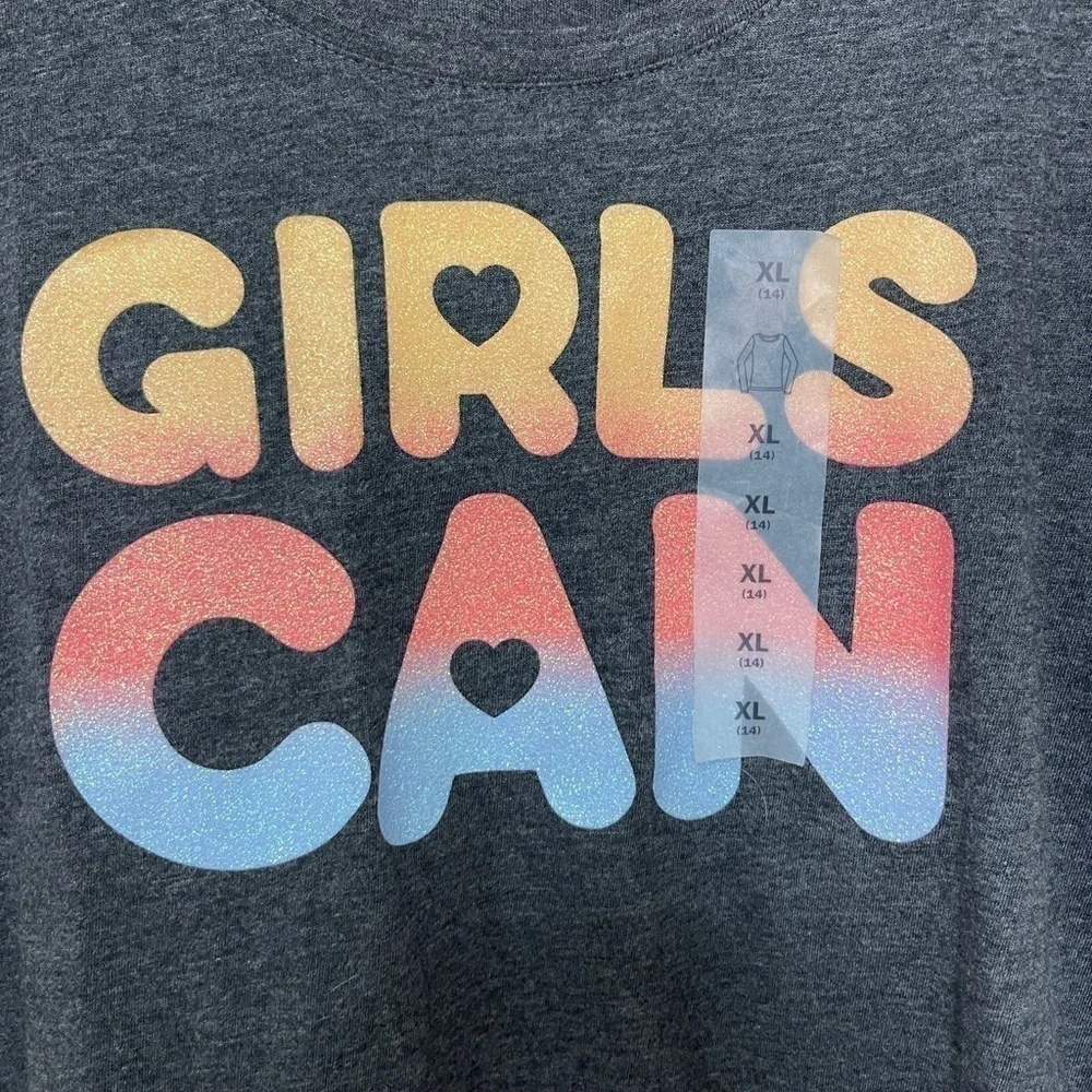 ⚡️3/$20⚡️Old Navy: NWT Girl’s Long Sleeve 'Girls Can' Tee, Size XL (14)